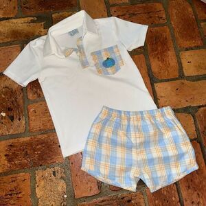 Smocked Bear French Knot Pumpkin Fall Shorts Set